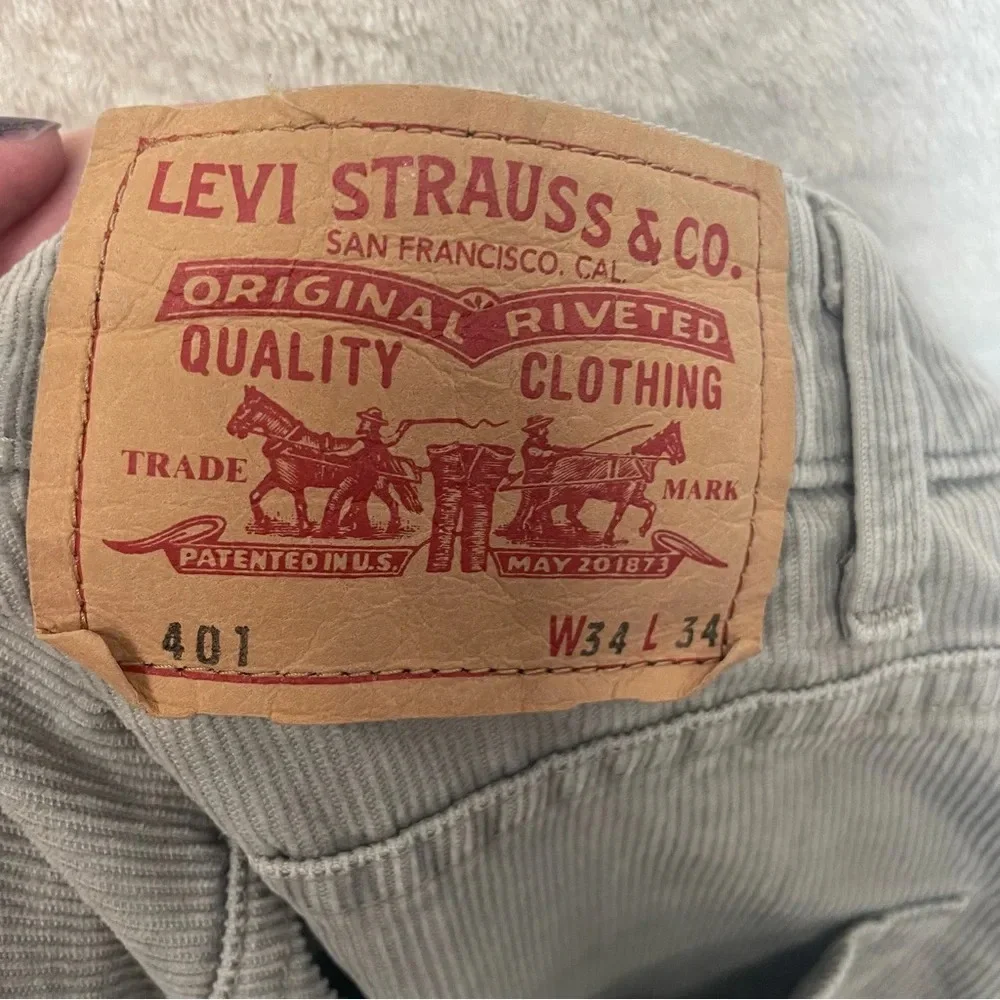 Levi’s 401 men’s corduroy jeans vintage gray casual straight leg buttonfly sz 34